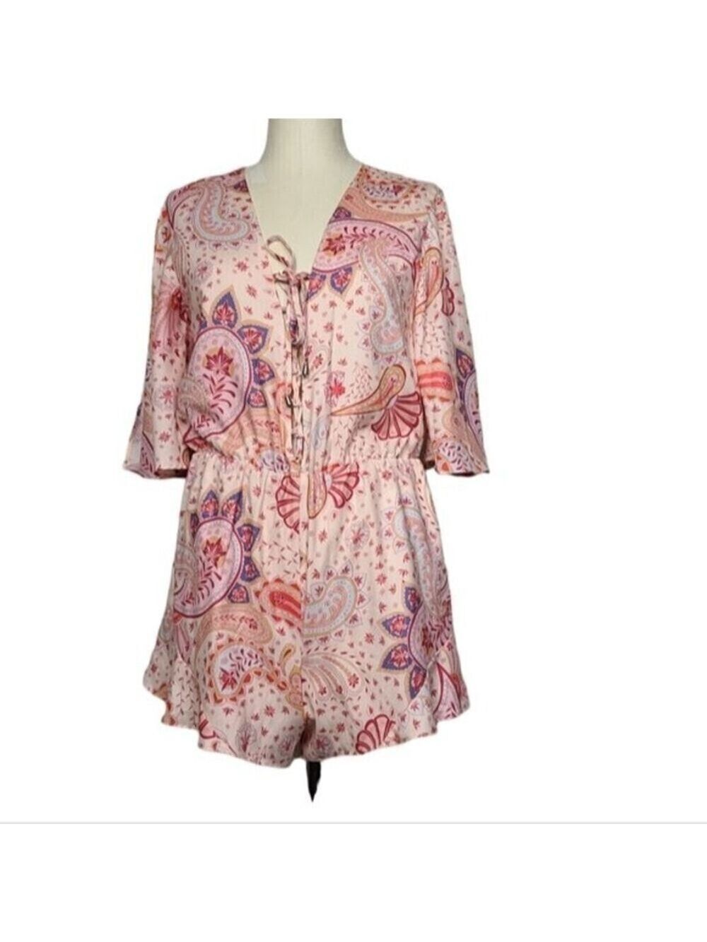 Lovers + Friends Epiphany Paisley Lace Up Romper S